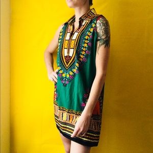 Vintage Bright Sleeveless Abstract Print Dress